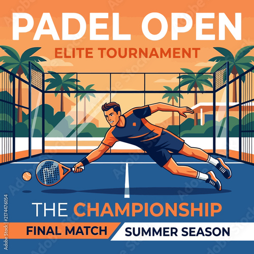 Active Padel Tennis Player In Dramatic Mid-Air Shot At Elite Tournament Championship