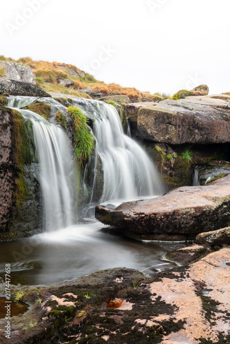 Long exposure of the river Dart flowing over the East Dart Waterfall in Dartmoor