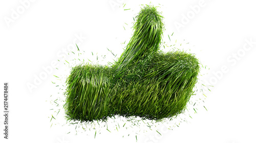 Quadro su tela Isolated thumbs up gesture made of vibrant green grass, symbolizing nature, growth, and positivity