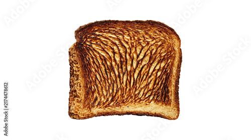 Canvas Print Isolated slice of beautifully toasted artisanal bread with prominent dark grill