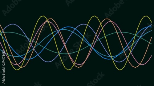 Waveforms Framing Colorful Intersecting Lines Shaping Visual Patterns in Dark Studio