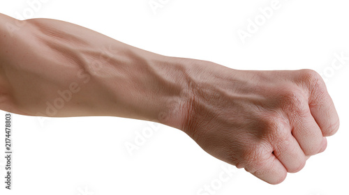 Cuadro en lienzo Isolated male hand clenched into a powerful fist, symbol of strength and determination