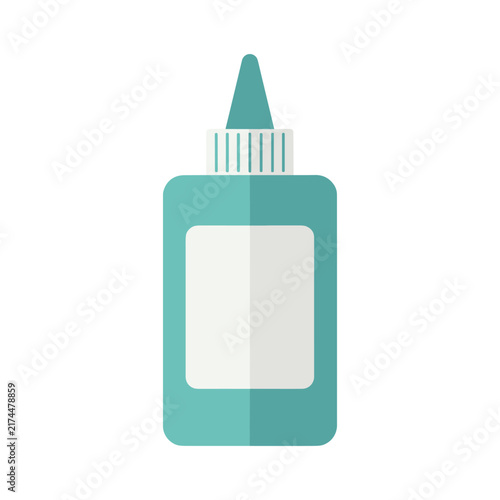 A blue squeeze bottle of adhesive glue on a white background
