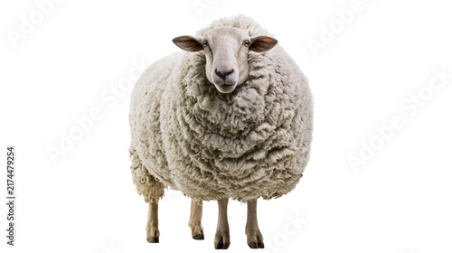 Картината върху платно Isolated fluffy white sheep animal stands with abstract alphanumeric identifier