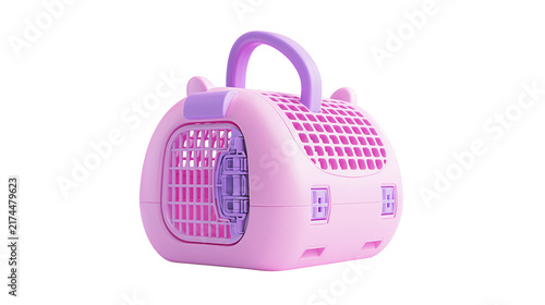 Canvastavla Isolated cute pink and purple plastic pet carrier for small animals like hamster