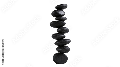 Fotografía Isolated vertical stack of smooth black spa massage stones representing balance
