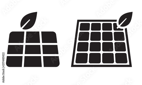 Solar Panel with Leaf Black Silhouette Vector Illustration for Green Energy Eco Friendly and Renewable Power Logo.