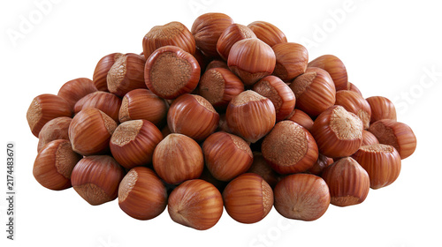 Cuadro en lienzo Isolated organic fresh raw hazelnuts pile with textured shells, a wholesome and nutritious snack