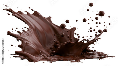 Cuadro en lienzo Isolated dynamic chocolate liquid splash with delicious drops and waves creating energetic motion
