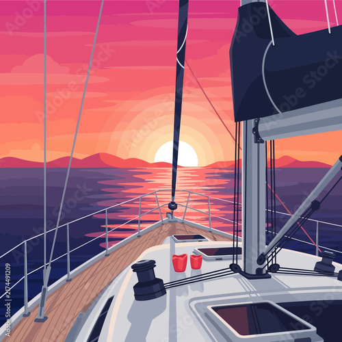 Sailing Towards A Vibrant Sunset Over Calm Waters