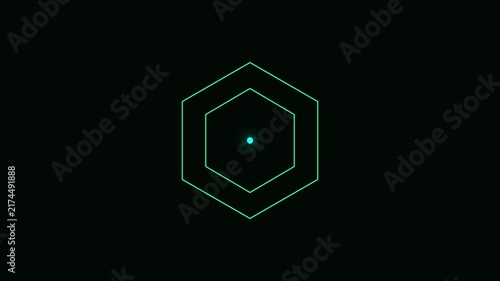 Minimalist hexagon radar scan animation with glowing pulse effect 4k interface