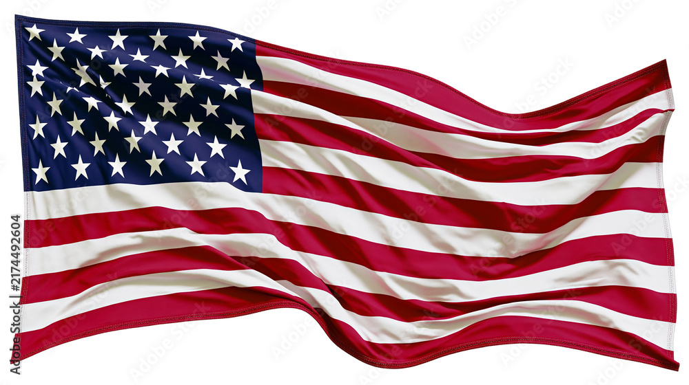 Obraz premium Isolated United States of America national flag showing stars and stripes waving proudly.