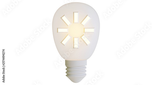 Canvastavla Isolated creative decorative LED light bulb emitting warm light with sunburst pa