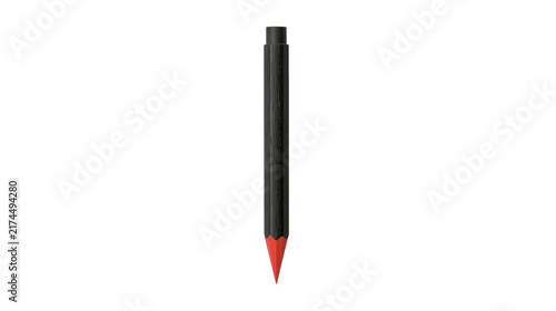 Obraz na płótnie Isolated dark pencil with a vibrant red sharp tip, pointing down above a contrasting code display.