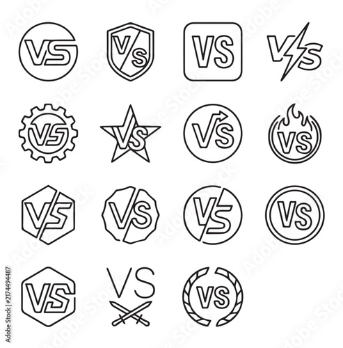 Versus symbols in diverse geometric and abstract emblems for competition and rivalry concept clean line art