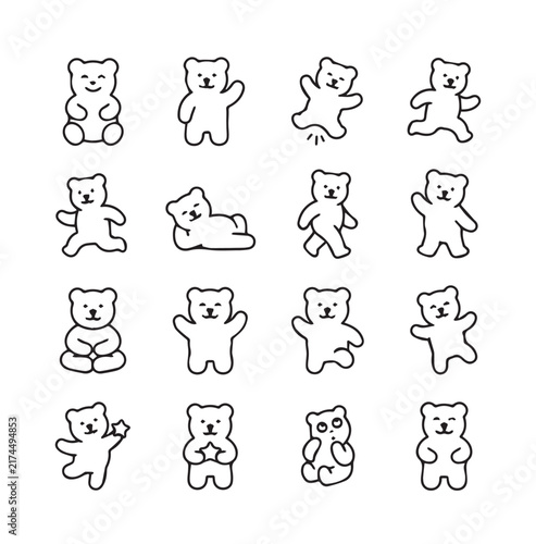 Whimsical Gummy Bear Icons with Diverse Poses on White Background for Playful Branding