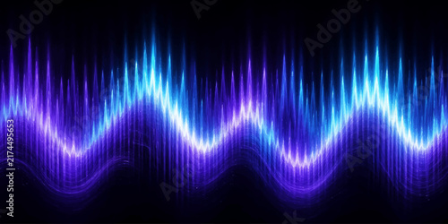 Fotografie Abstract glowing blue and purple sound wave equalizer graphic on dark background