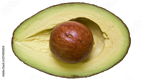 Cuadro en lienzo Isolated fresh ripe organic avocado fruit cut in half with the seed, a healthy i
