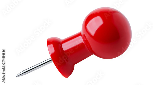 Quadro su tela Isolated single glossy red thumbtack or pushpin, essential office stationery and