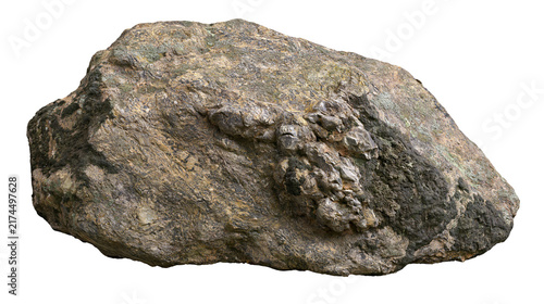 Foto Isolated natural rough rock with earthy tones, rugged texture and organic mossy growth