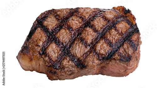 Isolated perfectly cooked juicy grilled beef steak with appealing char marks for a meal