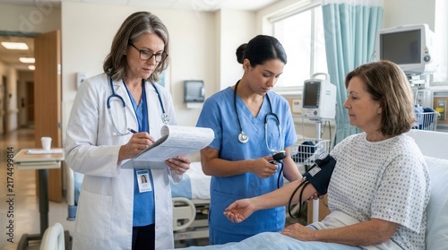 Medical Professionals Attend To Patient In Hospital Room With Care