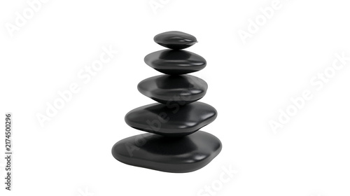 Cuadro en lienzo Isolated stack of smooth polished dark gray zen massage spa stones balanced on e