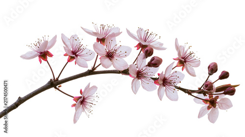 Quadro su tela Isolated delicate pink cherry blossom branch blooming in spring, a beautiful sym