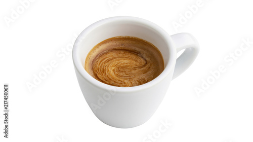 фотографія Isolated close up of a delicious rich espresso coffee with golden crema swirl in