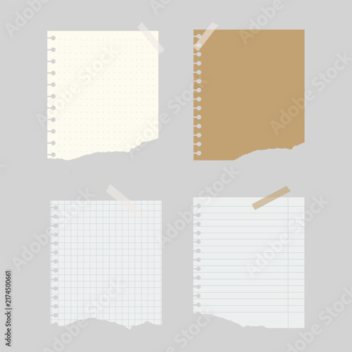 Blank note paper sheets torn realistic memo background template set