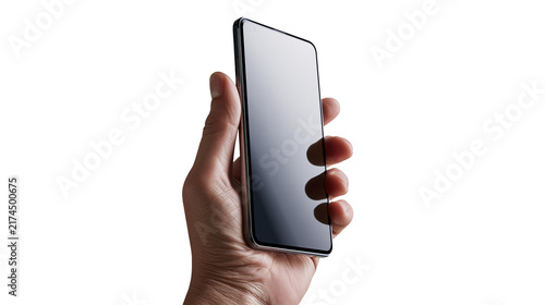 Konstfotografi Isolated hand holding sleek black smartphone with dark blank screen, modern digital technology
