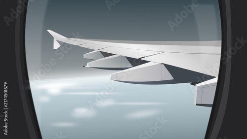 Foto Airplane wing seen from window during flight.