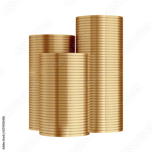 Brazilian One Real Coin Stacks 3D Render with Isolated Background