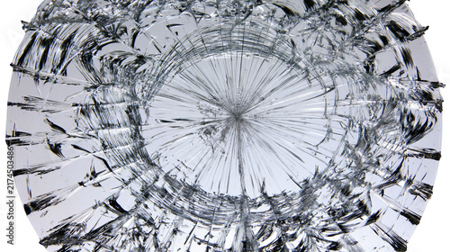 Fotografie Isolated shattered glass with radiating cracks, broken abstract texture, destruc