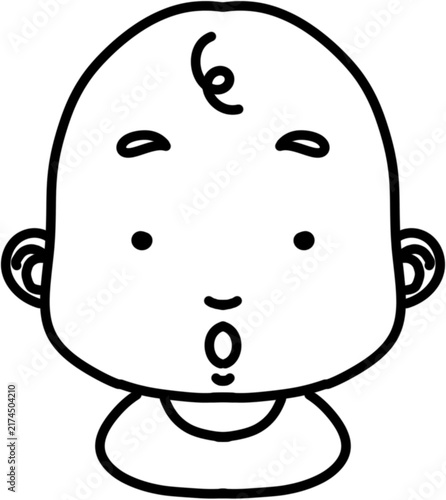 Fotografie Surprised baby face icon with wide eyed shocked expression, hand drawn line art