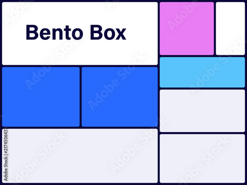 Modern bento box grid layout template with geometric blocks for user interface, website wireframe, dashboard components, and information architecture.