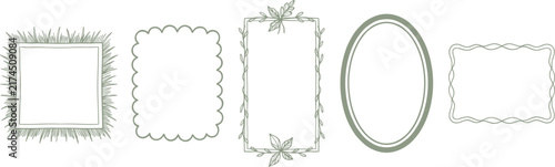 Green Botanical Frame Set Leaf Border Decorative Collection