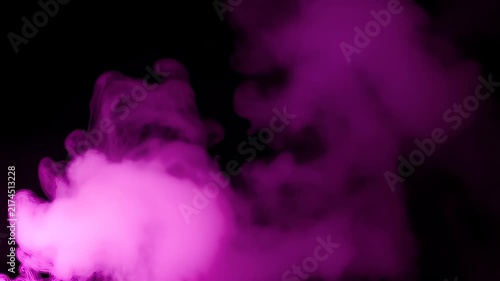 Vibrant pink and magenta smoke gracefully swirls and rises against a dark black background, creating an ethereal and mysterious abstract texture perfect for overlays and design elements.