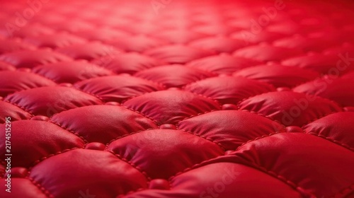 Close-up view of luxurious red quilted texture with deep stitching and button accents
