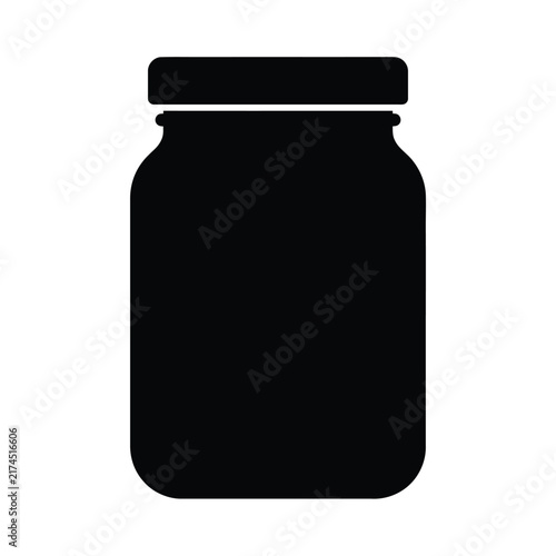 Glass Mason Jar Silhouette Vector Icon. Kitchen Pantry Storage Container