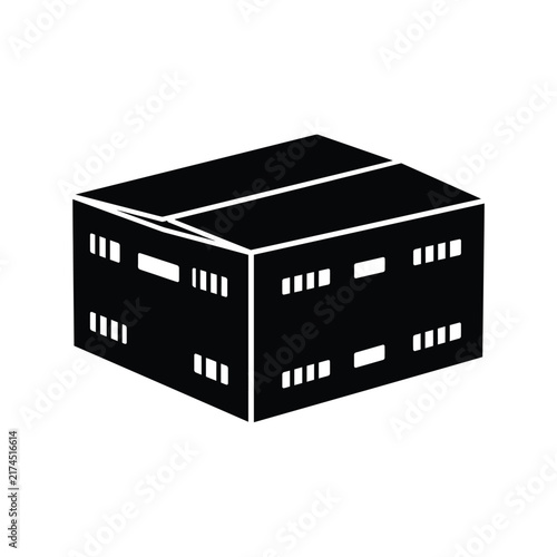 Isometric Black Shipping Box Silhouette Vector Icon. Delivery and Storage Carton Symbol.