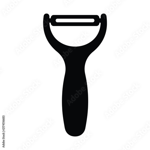 Minimalist black silhouette icon of a Y-shaped vegetable and potato peeler isolated on white background.
