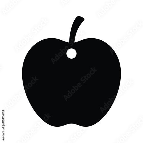 Black Apple Silhouette Vector Icon with Circular Cutout. Minimalist Fruit Label and Education Symbol.