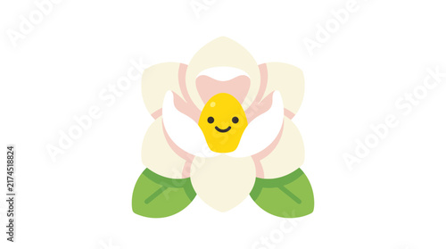 Cute Cartoon Flower Character with Happy Face Isolated