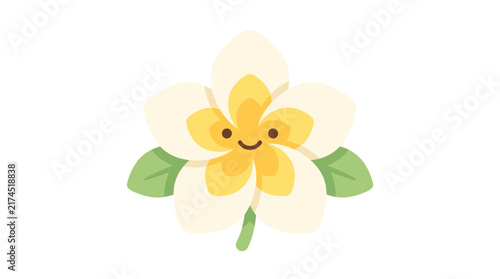Cute cartoon plumeria flower with smiling face, isolated on transparent background