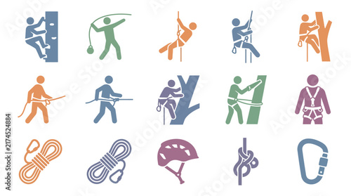Rock climbing icons and symbols.