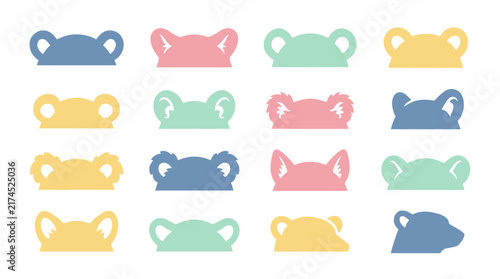 Colorful bear face icons in row.