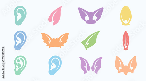 Multicolored ear and butterfly icons set.