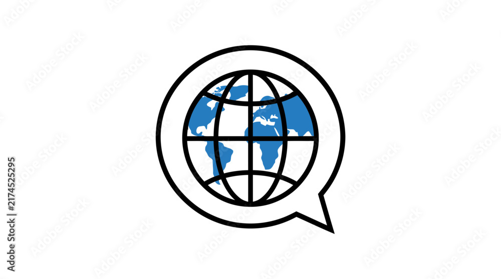 Fototapeta premium A graphic illustration of a speech bubble containing a stylized globe, representing global communication or language