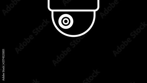 Animated white outline icon of a dome CCTV security surveillance camera.